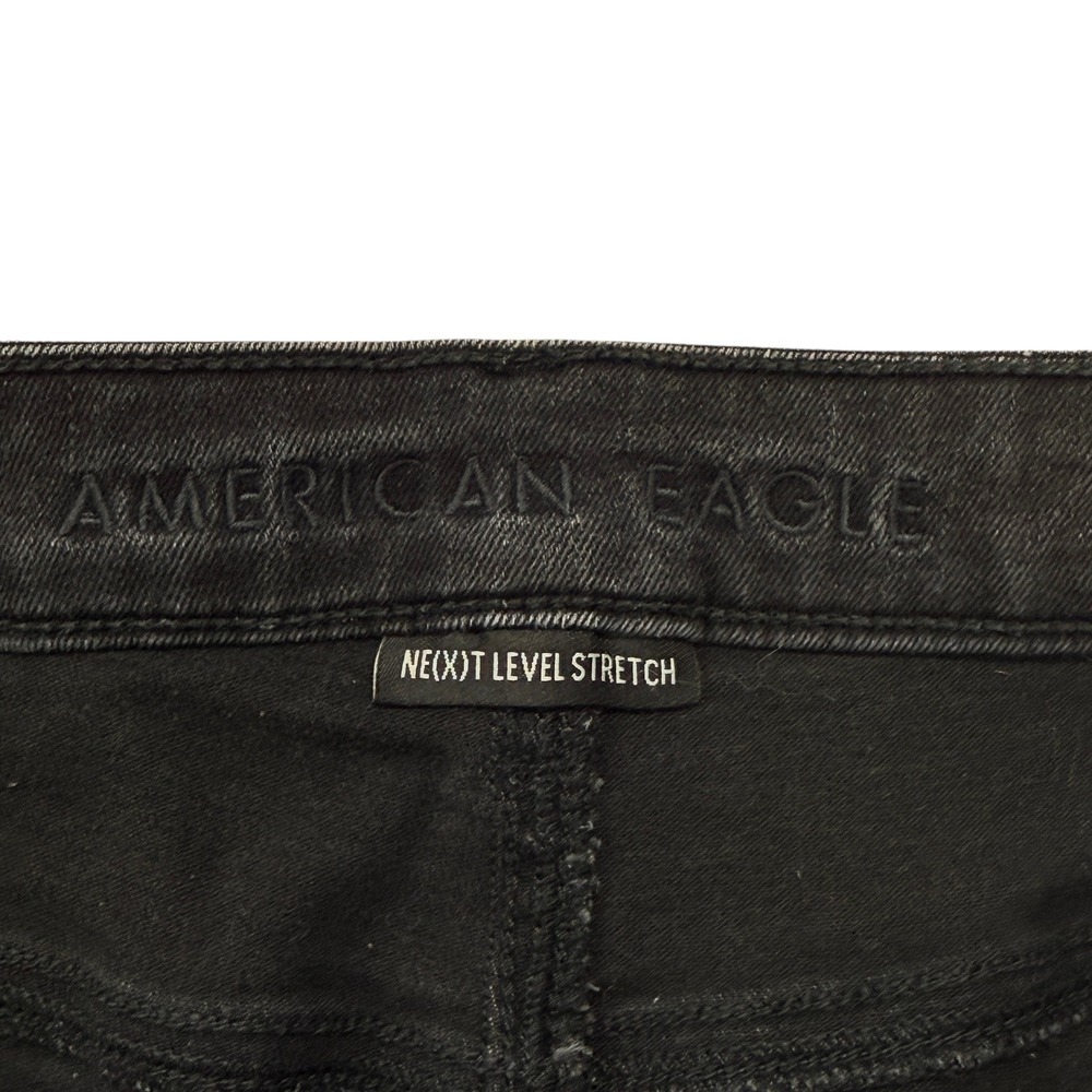 American Eagle Black High Waisted Button Fly Flare Jeans Next Level Stretch‎ 14R - Picture 3 of 10